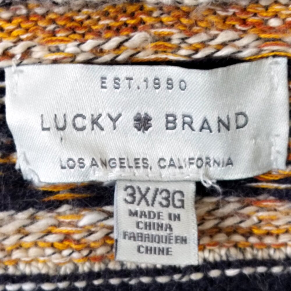 LUCKY BRAND Longline Cardigan Hoodie Open Front Aztec Southwestern Chunky Sz 3X - Picture 10 of 14